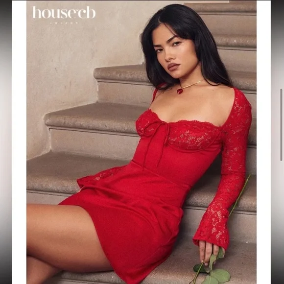 House of CB Jennica Red rose satin Dress - Picture 3 of 3